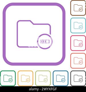 Directory processing outline simple icons in color rounded square frames on white background Stock Vector