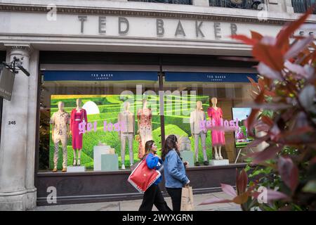 London UK , 8th April 2024. Ted baker London to close 15 shops in England, shoppers outside regent street  store London England UK. Credit: Xiu Bao/Alamy Live News Stock Photo