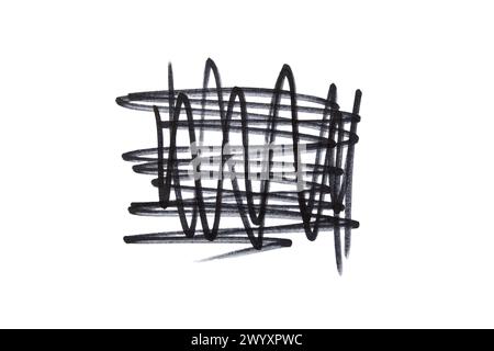 Black thin lines are drawn both horizontally and vertically with a black marker on a white background, lines, freehand drawing Stock Photo