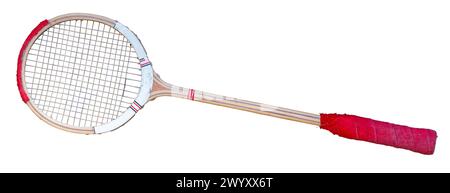 Vintage Wooden Squash Racket, Isolated On A White Background Stock Photo