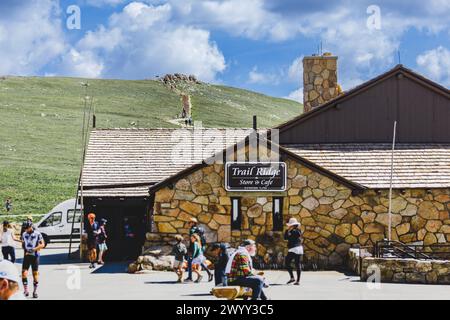 Colorado, USA: July 22, 2023: The Alpine Visitor Center, is located at 3595 meters above sea level, near the summit of Trail Ridge Road in Rocky Mount Stock Photo