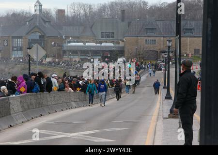 Niagara Falls, Canada. 8th Apr, 2024. Queen Victoria Park in Niagara Falls Ontario is a gathering spot for the 2024 Solar Eclipse. Niagara Falls is expecting more than a million people to show up to view Solar Eclipse.  Credit: Luke Durda/Alamy Live News Stock Photo