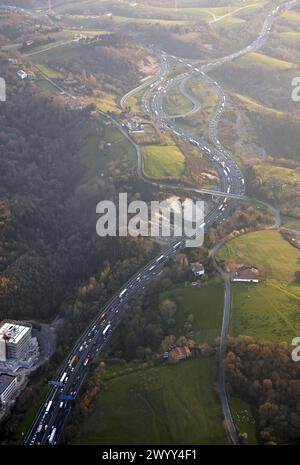 Freeway A8 and Highway N1, San Sebastián (Donostia), Gipuzkoa, Basque Country, Spain. Stock Photo