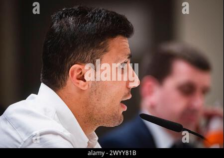 Madrid, Madrid, Spain. 8th Apr, 2024. Rodrigo Hernandez Cascante (Rodri) of Manchester City during the press conference a day before the quarter-final first leg football match of Champions League against Real Madrid at Santiago Bernabeu stadium in Madrid. (Credit Image: © Alberto Gardin/ZUMA Press Wire) EDITORIAL USAGE ONLY! Not for Commercial USAGE! Stock Photo