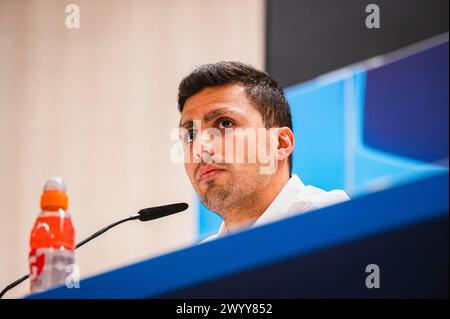 Madrid, Madrid, Spain. 8th Apr, 2024. Rodrigo Hernandez Cascante (Rodri) of Manchester City during the press conference a day before the quarter-final first leg football match of Champions League against Real Madrid at Santiago Bernabeu stadium in Madrid. (Credit Image: © Alberto Gardin/ZUMA Press Wire) EDITORIAL USAGE ONLY! Not for Commercial USAGE! Stock Photo