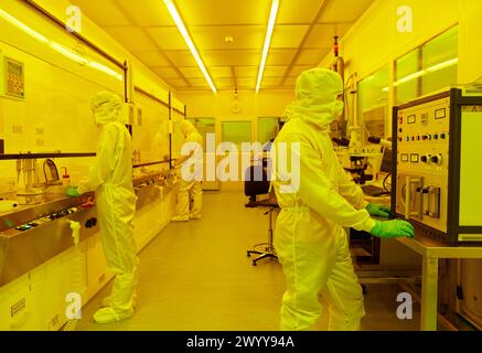 Diener Plasma Asher system / Ramgraber solvent wetbench. Photolithography Room. Cleanroom. Nanotechnology. Laboratory. CIC nanoGUNE Nano science Cooperative Research Center. Donostia. San Sebastian. Gipuzkoa. Basque Country. Spain. Stock Photo