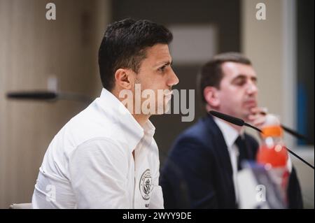 Madrid, Spain. 08th Apr, 2024. Rodrigo Hernandez Cascante (Rodri) of Manchester City during the press conference a day before the quarter-final first leg football match of Champions League against Real Madrid at Santiago Bernabeu stadium in Madrid. Credit: Independent Photo Agency/Alamy Live News Stock Photo