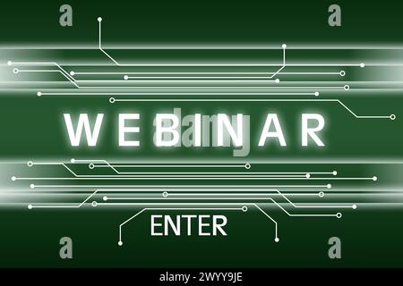 Webinar website page with word Enter on green background Stock Photo