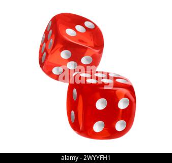 Two red dice in air on white background Stock Photo - Alamy