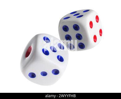 Two dice in air on white background Stock Photo