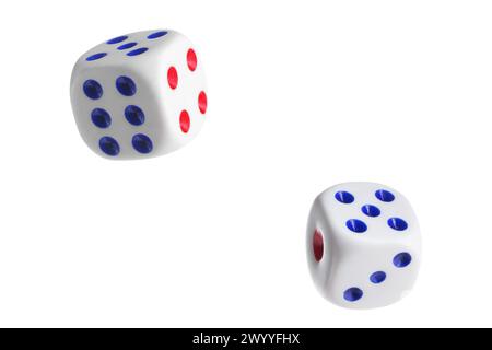 Two dice in air on white background Stock Photo