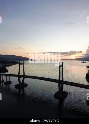 Aerial View of Iconic Merah Putih Cable Stayed Bridge accross Ambon Bay ...