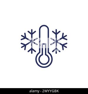 Cold temperature line icon with a thermometer Stock Vector