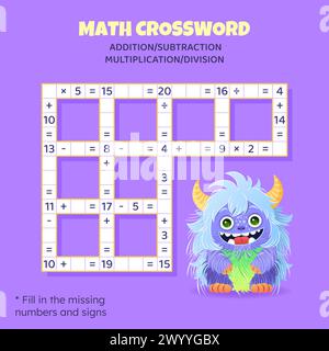 Math Crossword. Addition, subtraction, multiplication and division Stock Vector