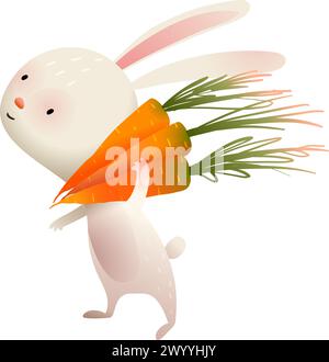 Bunny or Rabbit Carry Carrots Cartoon for Children Stock Vector