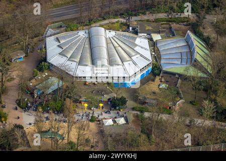 Aerial view, Duisburg Zoo with city forest at the BAB highway A3 ...