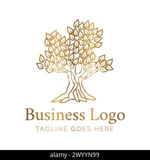 Beautiful Elegant Olive Tree Gold Logo Stock Vector