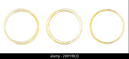 Hand drawn gold round frame, hand drawn doodle golden circle vector. Stock Vector