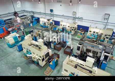 Area automated CNC lathes. Machined Indecober. Machining of precision parts in series. Automotive industry. Berriz. Bizkaia. Basque Country. Spain. Stock Photo