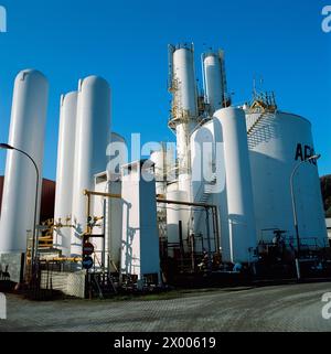 Argon, oxigen and nitrogen tanks. Olaberria. Guipuzcoa. Basque Country. Spain. Stock Photo