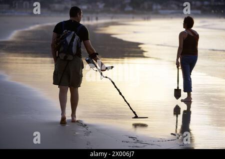 Looking for metals. Hendaye beach. Aquitaine. France. Stock Photo