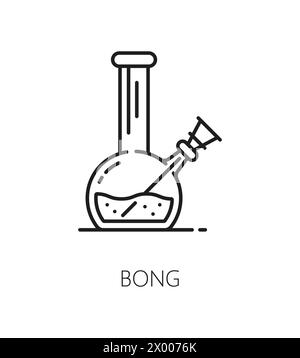 Cannabis, line icon of bong for marijuana CBD weed smoking, vector symbol. Medical cannabis or marijuana extract of hemp drug plant, smoking bong or bottle pipe shisha or hookah dispensary Stock Vector