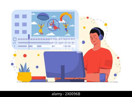 Video editor man vector Stock Vector