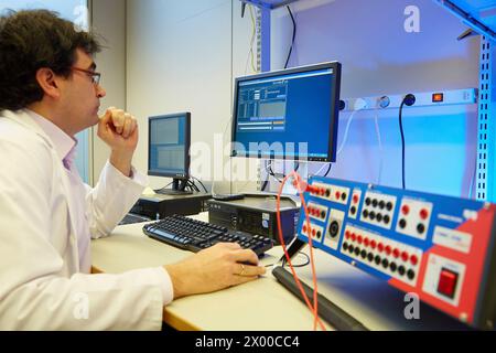 Smart Meters control room. Low Voltage Micro Network. Testing and Certificates Services for Smart Grids and Smart meters. Certification of Power Electronics Equipment. Technological Services to Industry. Tecnalia Research & innovation, Bizkaia, Basque Country, Spain. Stock Photo