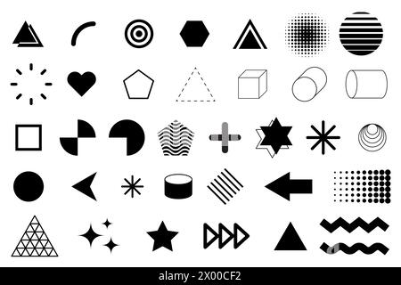 Variety of abstract icons. Geometric and organic shapes set. Minimalist black symbols collection. Vector illustration. EPS 10. Stock Vector