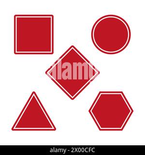 Red empty road signs. Traffic sign shapes collection. Road safety and regulations. Vector illustration. EPS 10. Stock Vector