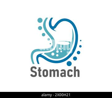 Stomach icon, isolated vector gastroenterology emblem of healthy belly organ with bubbling acid. Symbol of digestive health, internal vitality, wellness and balance. Medical gastro sign for clinic Stock Vector