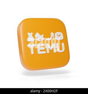 Buenos Aires, Argentina - April 3rd, 2024: Temu logo in three dimensions isolated on white background. 3d illustration. Stock Photo