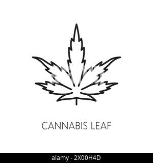 Cannabis leaf line icon CBD marijuana weed extract, vector symbol. Medical cannabis smoking and marijuana legalization sign of weed leaf for cannabidiol oil or CBD smoking therapy and drug addiction Stock Vector