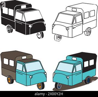 3 wheel motorized rickshaw symbol icon Stock Vector
