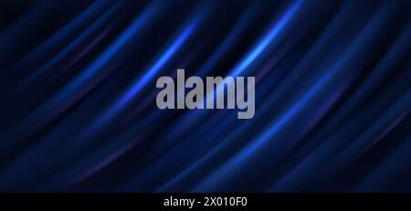 Deep blue rippled fabric material realistic vector background. Award ceremony concept design. Luxury noble cloth backdrop illustration Stock Vector