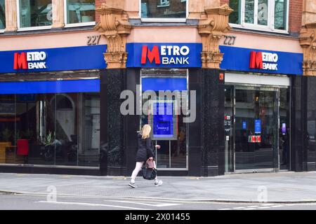 London, UK. 08th Apr, 2024. A woman walks past a Metro Bank branch in Central London. Credit: SOPA Images Limited/Alamy Live News Stock Photo