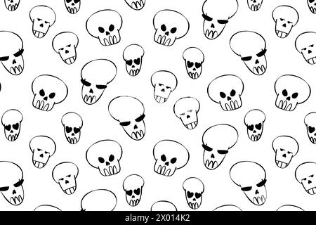 Doodle skull pattern, great design for any purpose. vector set of isolated skulls with a pattern of dots. hand drawn doodle style skull Stock Vector
