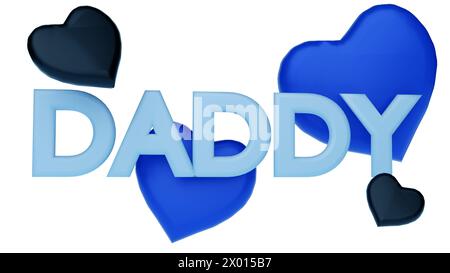 3D rendering of blue and black heart and DAD letters in the blue background Stock Photo