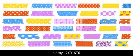 Set of Washi tapes. Design elements for decorations, scrapbooking, design templates, banner and sticker Stock Vector