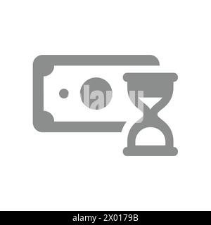 Money transfer processing vector icon. Bank transaction, dollar bill with clock symbol. Stock Vector