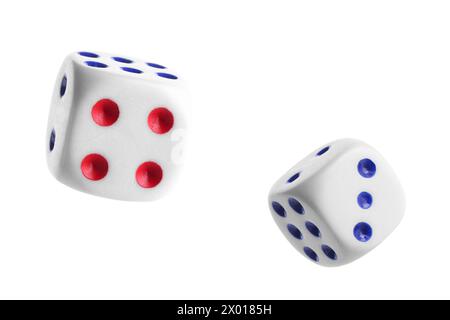 Two dice in air on white background Stock Photo