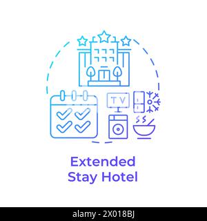 Extended stay hotel blue gradient concept icon Stock Vector