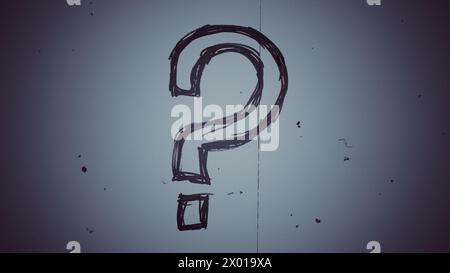Hand drawn question mark on vintage retro damaged film background with vignette Stock Photo