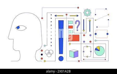 Deep learning AI 2D linear illustration concept Stock Vector