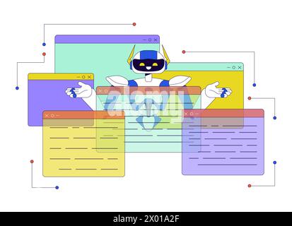 AI decision management 2D linear illustration concept Stock Vector