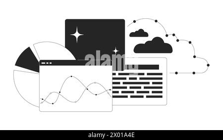 Analytics project management black and white 2D line cartoon object Stock Vector