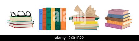 Stacks of books for reading, pile of textbooks. Stock Vector