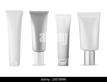 Cosmetic cream tube, vector package template, isolated on white. Toothpaste packaging design. Realistic skin care lotion, beauty product package. Medi Stock Vector