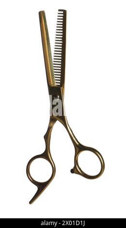 Professional hairdresser thinning scissors isolated on white. Haircut tool Stock Photo