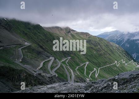 View of the Stelvio pass road in the north Italy Alps Stock Photo